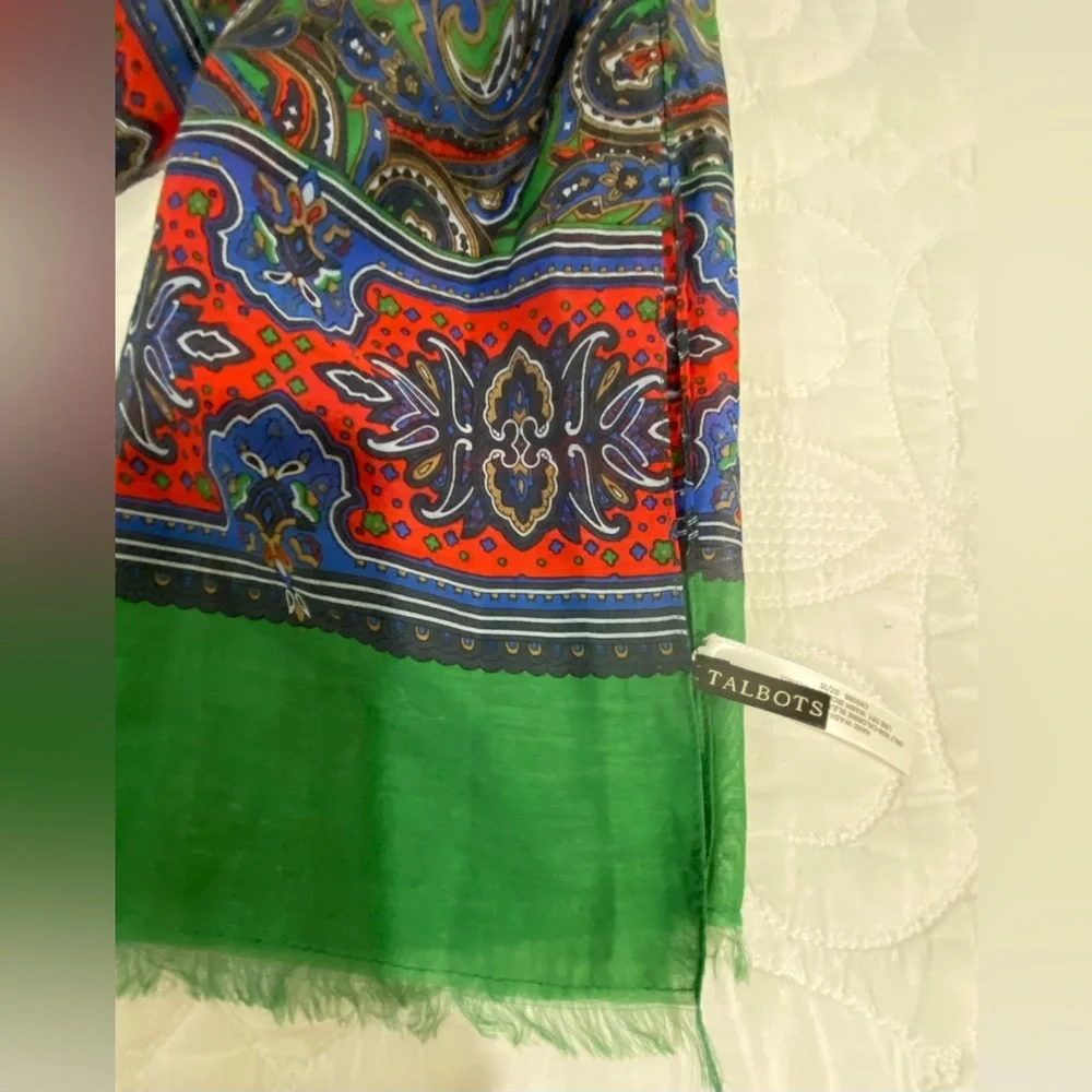 Talbots Red, Blue & Green Paisley Scarf Wrap 26 X 72